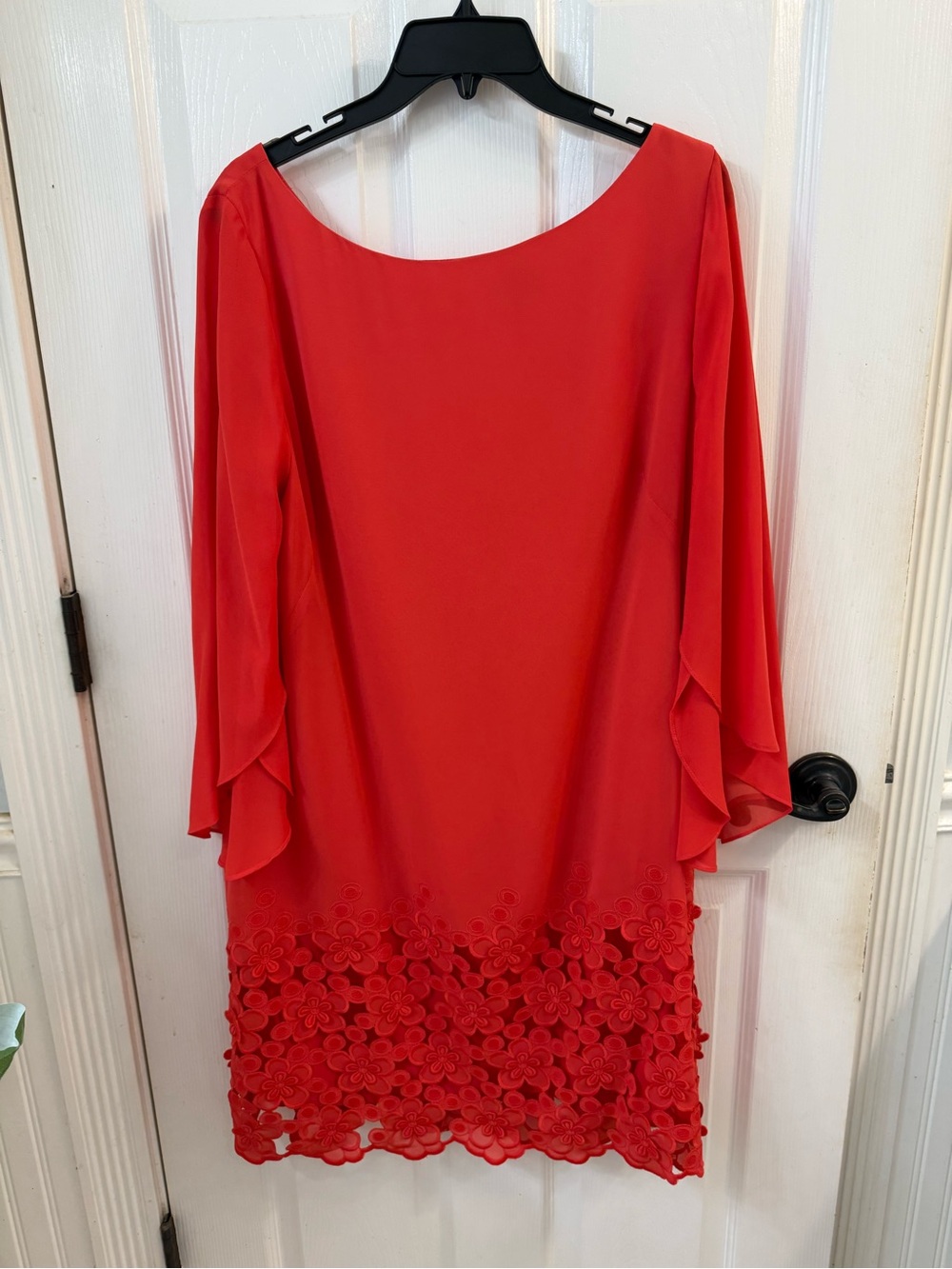 Tahari Red Long Sleeve Shift Dress with Floral Hem